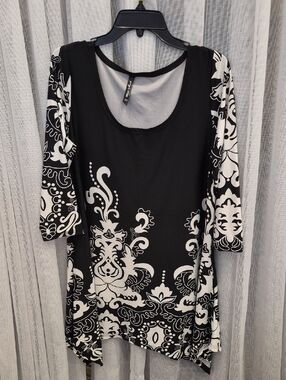 White Mark Black and White Midi Dress with Ornate Print